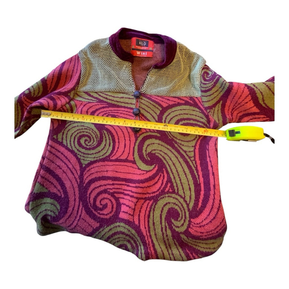 KLO Red Green Swirl Pattern Cardigan Size Small - Picture 4 of 7